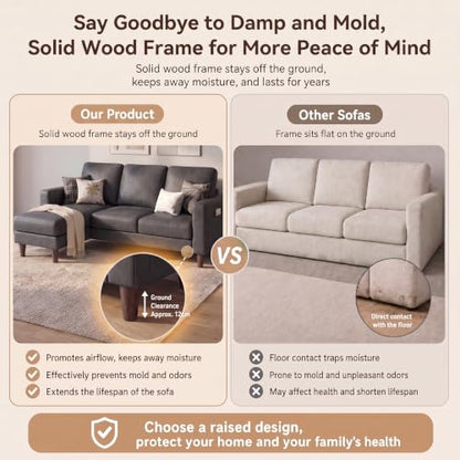 72" L Shaped Sofa Couches for Small Spaces, Apartment Charcoal Gray, view 4