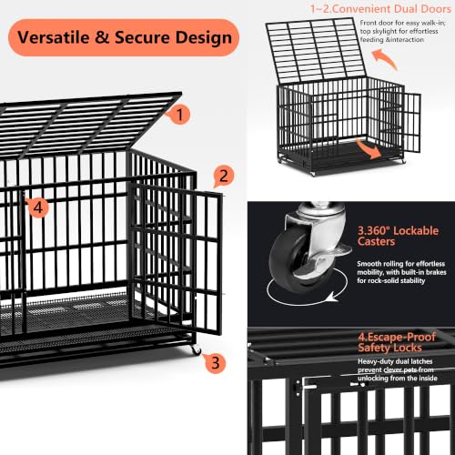 48" Heavy Duty Dog Crate for Large Dogs, Black, view 7