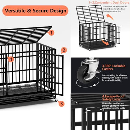 48" Heavy Duty Dog Crate for Large Dogs, Black, view 7