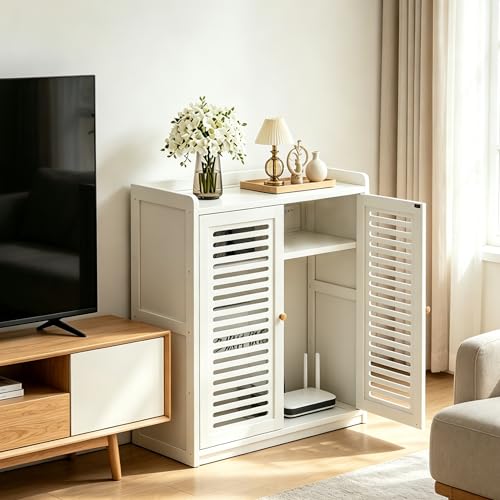 Router Storage Cabinet with Adjustable Shelves, Ventilated Doors, White, view 8
