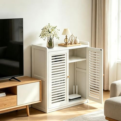 Router Storage Cabinet with Adjustable Shelves, Ventilated Doors, White, view 8