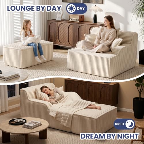Oversized Chaise Lounge Chair Indoor, Corduroy Boneless Couch Sofa Bed, view 4