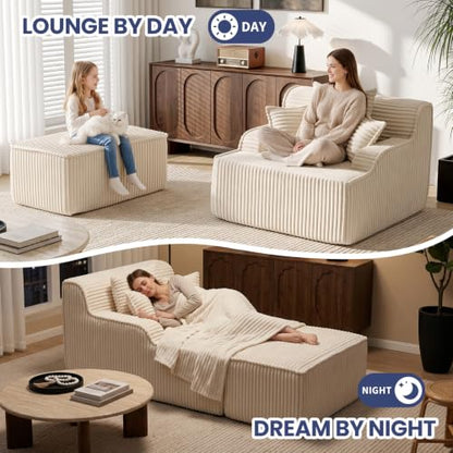 Oversized Chaise Lounge Chair Indoor, Corduroy Boneless Couch Sofa Bed, view 4