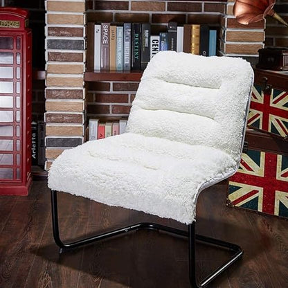 Upholstered Metal-Framed Lounge Chair with Sherpa Seat, White - Ideal for Bedrooms, Living Rooms, Dorms, Indoor Spaces, Accent and Lounging