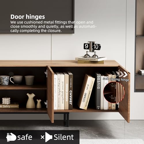 94.5"Walnut TV Stand 4 Cabinets Grille Doors For 100"TV Indoor, view 7