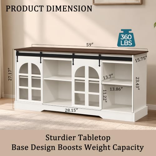 65 Inch TV Stand for Living Room, Farmhouse Entertainment Center, view 3