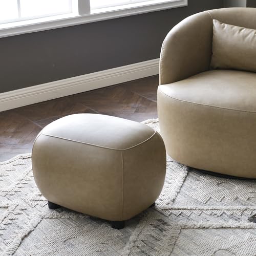 23" Wide Faux Leather Upholstered Ottoman Set of 2, Mid-Century Modern Living Room Footrest with Soft Padded Seat, Footstool for Bedroom, Entryway or Living Room, Khaki