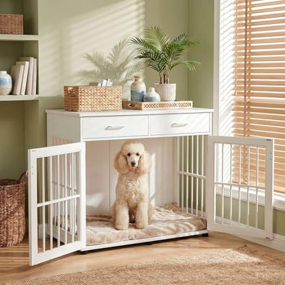 43.3" Large Dog Crate Furniture with 2 Drawers, White, view 4