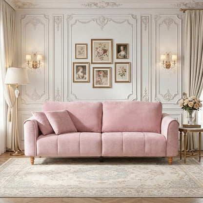87" Mid Century Modern 3-Seater Sofa for Living Room, Extra Wide Deep Seat Couch, Tufted Upholstered Furniture with Sturdy Wood Frame, Easy Assembly, Pink
