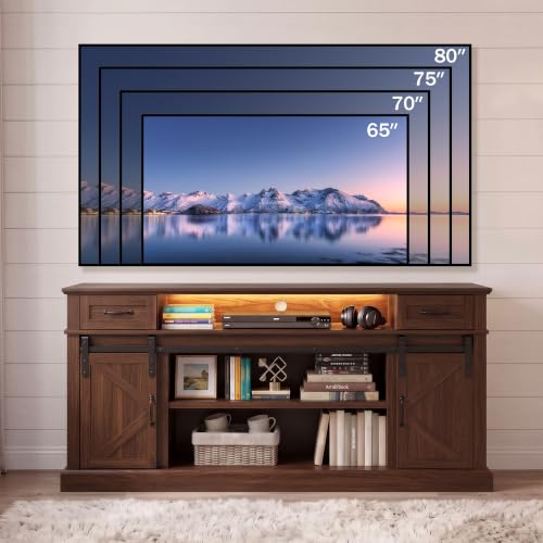 70" Farmhouse TV Stand w/LED for 70-80in TVs, 32" Tall Entertainment Center, view 4