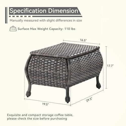 Outdoor Storage Table Patio Coffee Table All Weather Wicker Side Table with Storage Room Rattan Furniture for Toys and Garden Tools