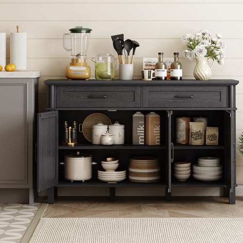 55 Inch Buffet Cabinet with Storage, Black, view 6