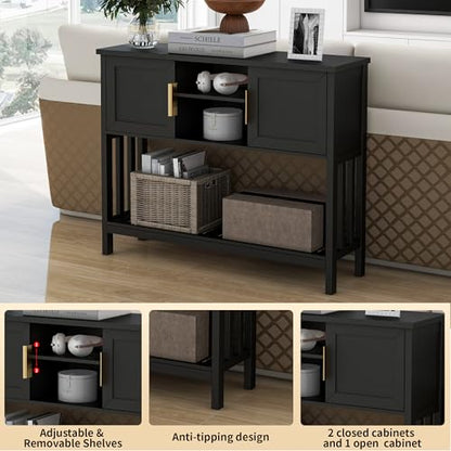 Entryway Table, Console Table, Sofa Table with 2-Door and Shelf, Black | Entryway Cabinet and Sideboard Cabinet with Large Storage Space for Daily Use in Hallway, Foyer, Living Room