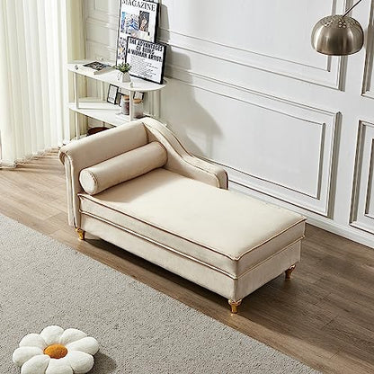 Modern Upholstery Chaise Lounge Chair with Storage Velvet (Beige), view 4