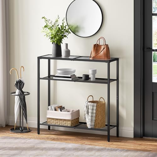 29.5" Narrow Console Table, 3-Tier Tempered Glass Sofa Table, Modern Entryway Table, for Entrance, Living Room, Foyer, Hallway Bedroom, Black BK21XG01G1