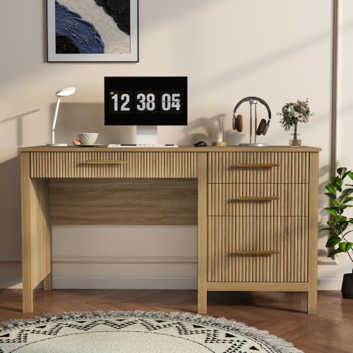 Fluted Executive Desk with Drawers: 54" Oak Home Office Desks, view 7