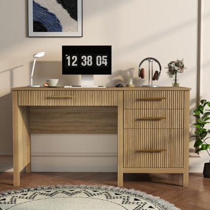 Fluted Executive Desk with Drawers: 54" Oak Home Office Desks, view 7