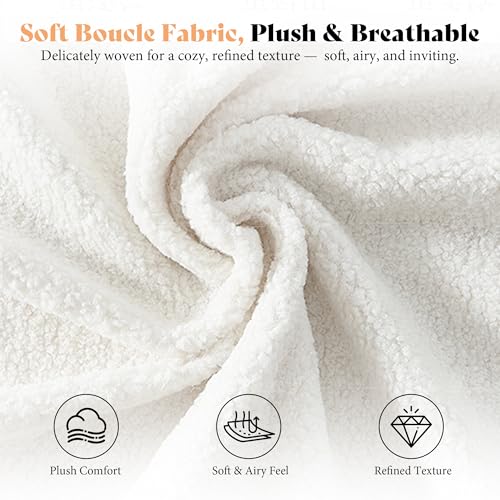 Boucle Cloud Upholstered Bed Frame with Cylinder Headboard, Modern Platform Structure, Sherpa Boucle Soft Design, No Box Spring Needed (White, Full)