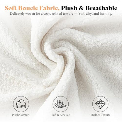 Boucle Cloud Upholstered Bed Frame with Cylinder Headboard, Modern Platform Structure, Sherpa Boucle Soft Design, No Box Spring Needed (White, Full)