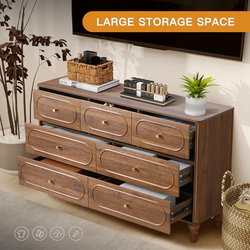 7 Drawer Fluted Dresser for Bedroom, Mid Century Modern Chest of Drawers, view 5