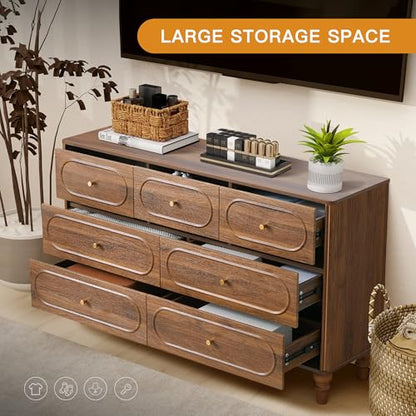 7 Drawer Fluted Dresser for Bedroom, Mid Century Modern Chest of Drawers, view 5