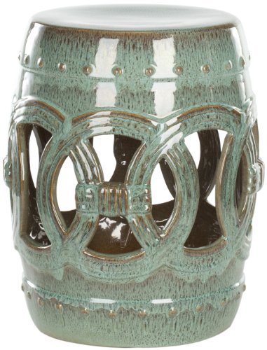Antique blue ceramic double coin garden stool, view 2