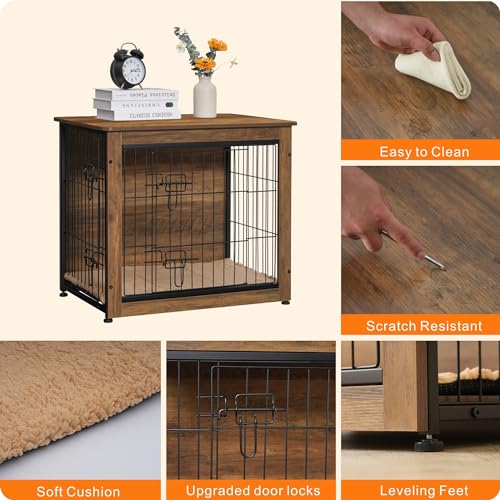 27" Dog Crate Furniture, Dog Kennel Indoor, with Waterproof Cushion, view 6