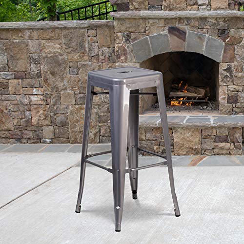 Lincoln 30'' High Backless Clear Coated Metal Indoor Barstool with Square Seat