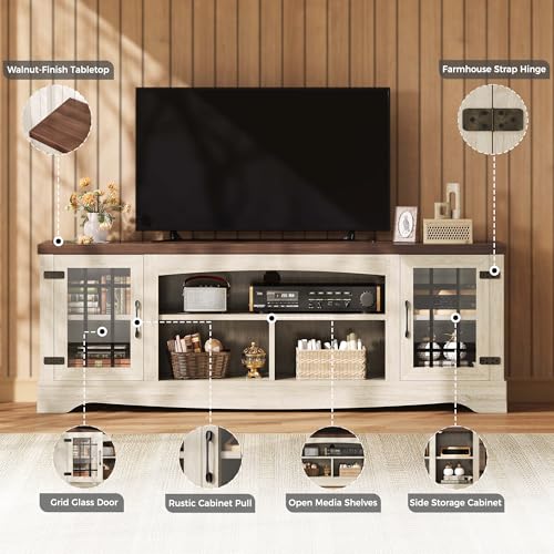 Farmhouse TV Stand for 75 Inch TV, Light Oak & Walnut, view 6