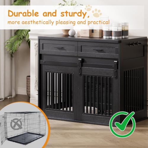 44.5" Dog Crate Furniture with Storage Drawers,Wooden End Table, view 5