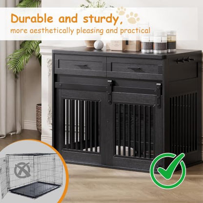 44.5" Dog Crate Furniture with Storage Drawers,Wooden End Table, view 5
