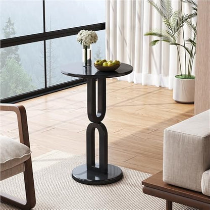 Solid Wood Round Side Table - Small Aent Table for Living Room, Bedroom, or Study - Perfect Corner Coffee Table for Small Spaces & Home Decor (Black)