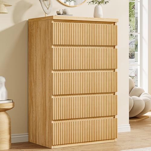 Fluted 5 Drawer Dresser for Bedroom, 43" Tall Dresser for Bedroom, view 8