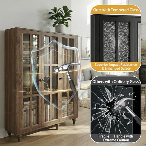 51" Farmhouse Glass-Door Bookshelf with Adjustable Shelves — 3-Tier Display, view 6