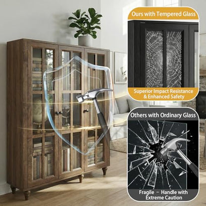51" Farmhouse Glass-Door Bookshelf with Adjustable Shelves — 3-Tier Display, view 6