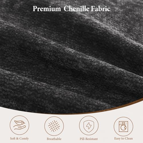 114" Modular Sectional Boneless Couch, Modern 3 Seater Sofa with Ottoman & Deep Seat, Convertible Chenille L Shaped Cloud Couches for Living Room, No Assembly Required, Black