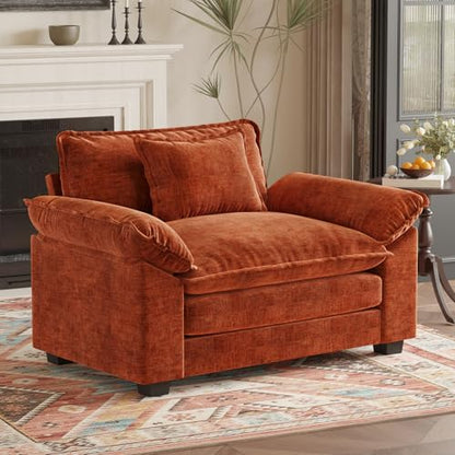Oversized Accent Chair, 49.5'' W Chenille Cloud Sofa Chair with Deep Seat and Extra Wide Armrests, Comfy Reading Armchair for Bedroom, Living Room, Terracotta Orange