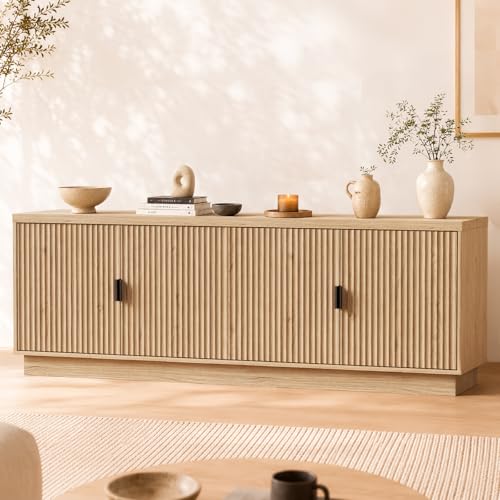 Fluted TV Stand for up to 75" TVs, 68" Entertainment Center with 4 Doors, view 7