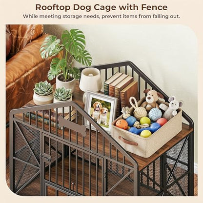 41.5" Foldable Dog Crate Furniture with 5 Wheels & Adjustable Bowls, view 7