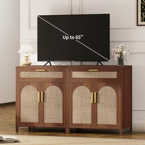 Rattan Buffet Cabinet with Storage Set of 2, view 4