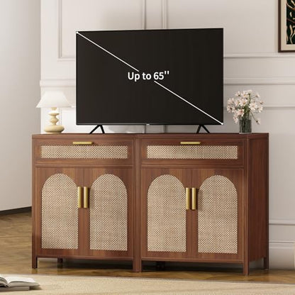 Rattan Buffet Cabinet with Storage Set of 2, view 4