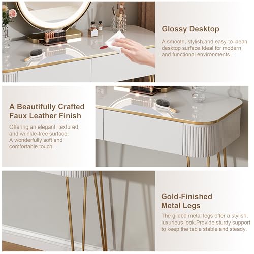 Small makeup Vanity with Mirror and Lights for Bedroom, view 6