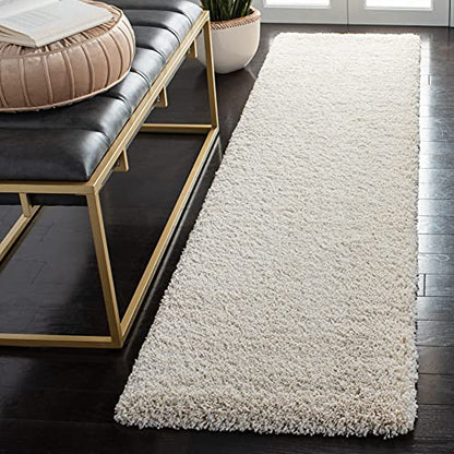 SAFAVIEH Milan Shag Collection Runner Rug - 2' x 6', Ivory, Solid Design, Non-Shedding & Easy to Clean, Plush Thick Pile, Ideal for Hallway, Foyer, Bedroom (SG180-1212)