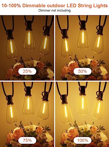 Outdoor String Lights, 60FT Waterproof Patio Lights with 32 Hanging Globe ST38 Bulbs, 2700k Shatterproof for Backyard Gazebo Porch Garden Commerical Outside Decor