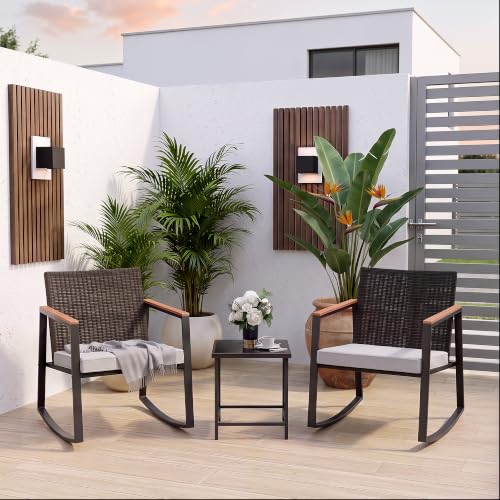 3 Pieces Rocking Patio Bistro Set with Anti-Scald Armrest, view 4