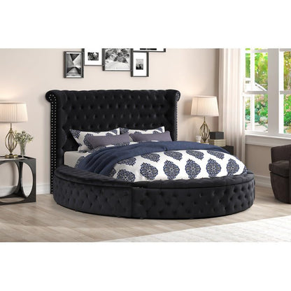 Velvet Tufted Platform Storage Bed, Circle Bed with Button Tufting, view 3