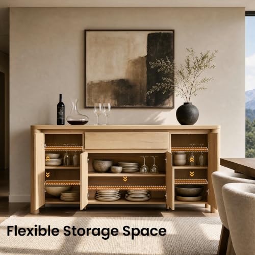 63" Sideboard Buffet Cabinet with Drawer, Wood Credenza Coffee Bar with Storage, view 6
