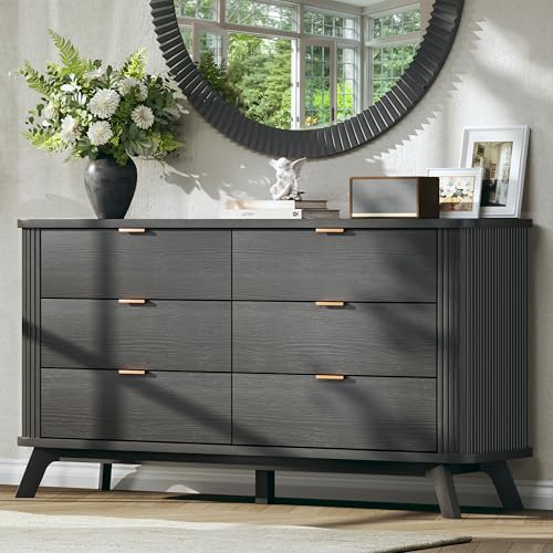 Fluted 6 Drawers Dresser for Bedroom, 55" Mid Century Modern & Chests of Drawers, view 2