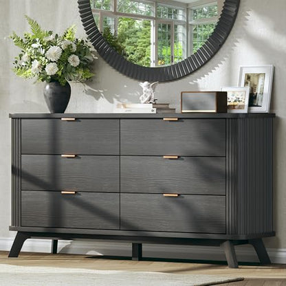 Fluted 6 Drawers Dresser for Bedroom, 55" Mid Century Modern & Chests of Drawers, view 2