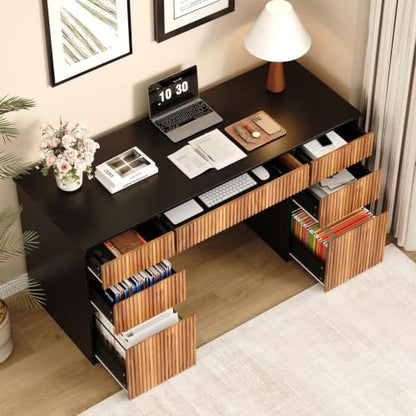 Desk with Drawers, 58 Inch Executive Office Desk with File Drawer, Black, view 4